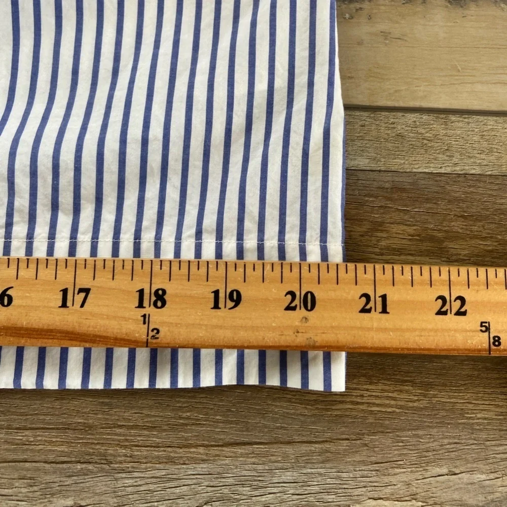 J. Crew Women's Boho Top Stripe Ruffle Size 0 Oversized White & Blue Long Sleeve